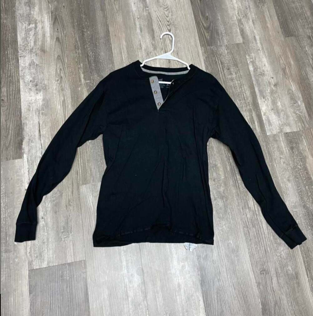 Hanes Beefy Long Sleeve Henley Shirt Black Size M